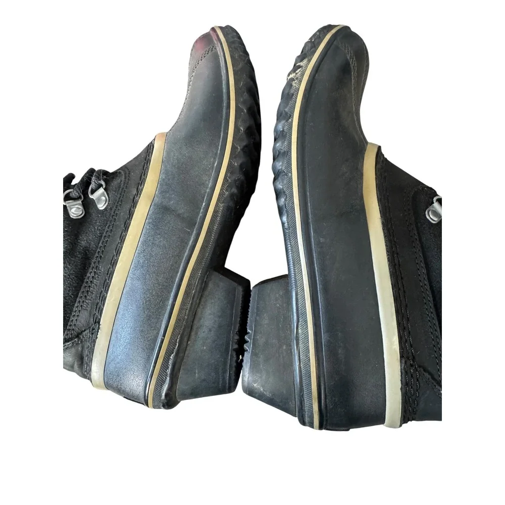 Sorel Slimpack Riding Black Suede Waterproof Duck Boots Heel Buckle Strap 8